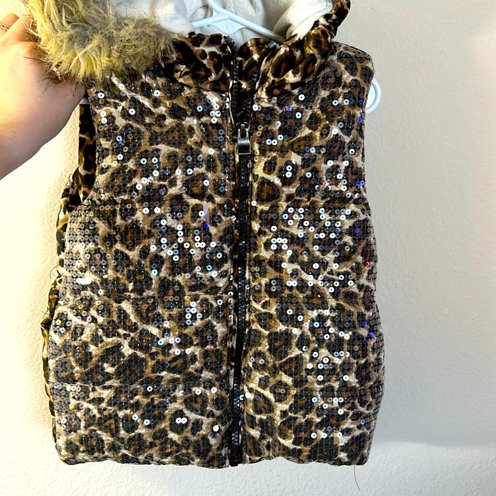 Leopard print sequin toddler zipped vest